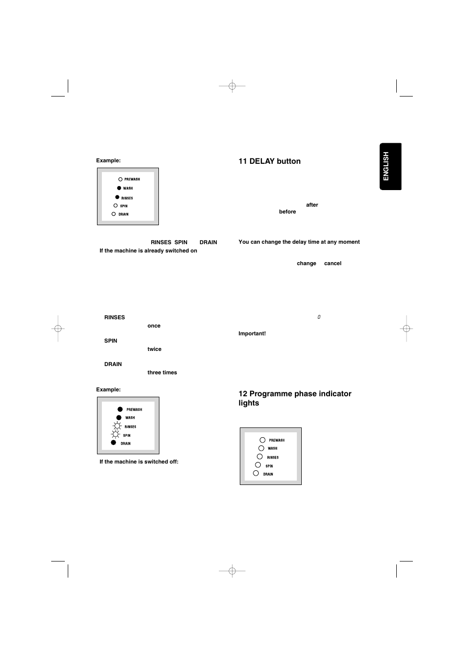 11 delay button, 12 programme phase indicator lights | Zanussi IZ10 User Manual | Page 13 / 24