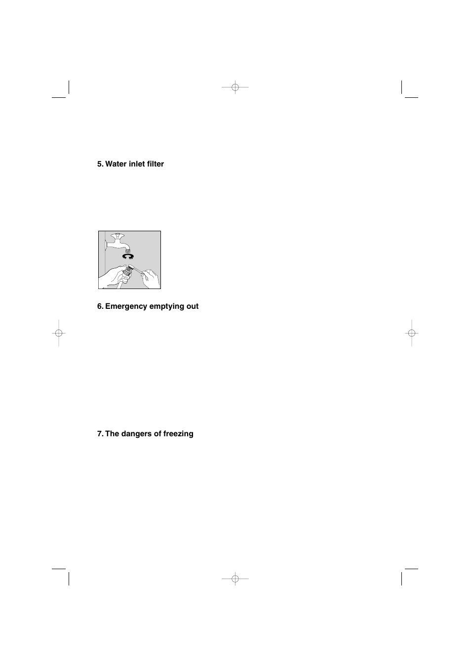 Water inlet filter, Emergency emptying out, The dangers of freezing | Zanussi IZ10 User Manual | Page 22 / 24