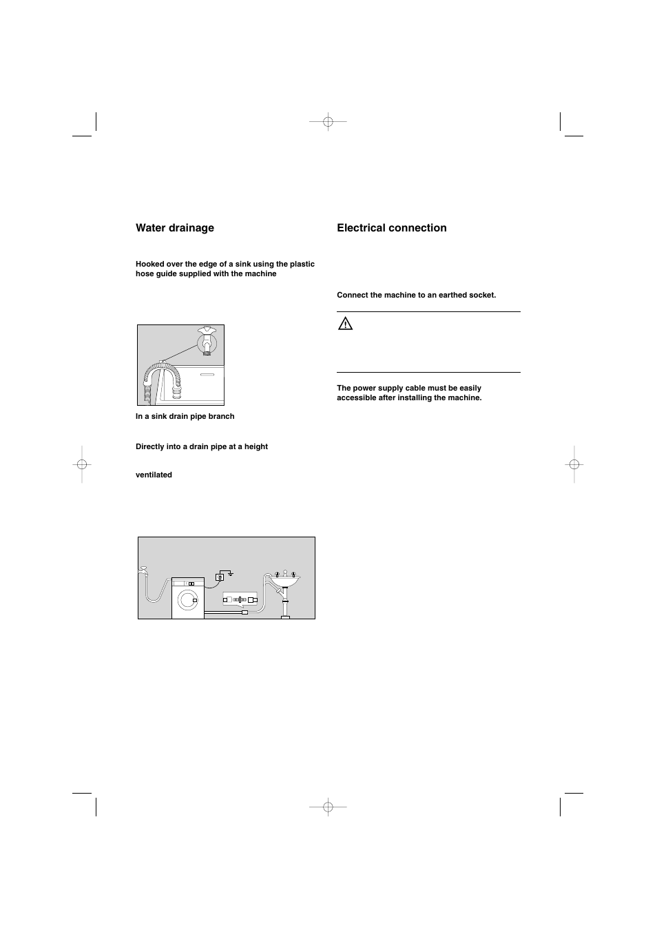 Water drainage, Electrical connection | Zanussi IZ10 User Manual | Page 8 / 24