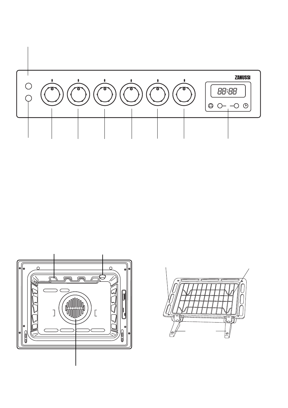 Control panel, The oven cavity, Accessories | The oven cavity accessories | Zanussi ZCE 610 X User Manual | Page 5 / 25