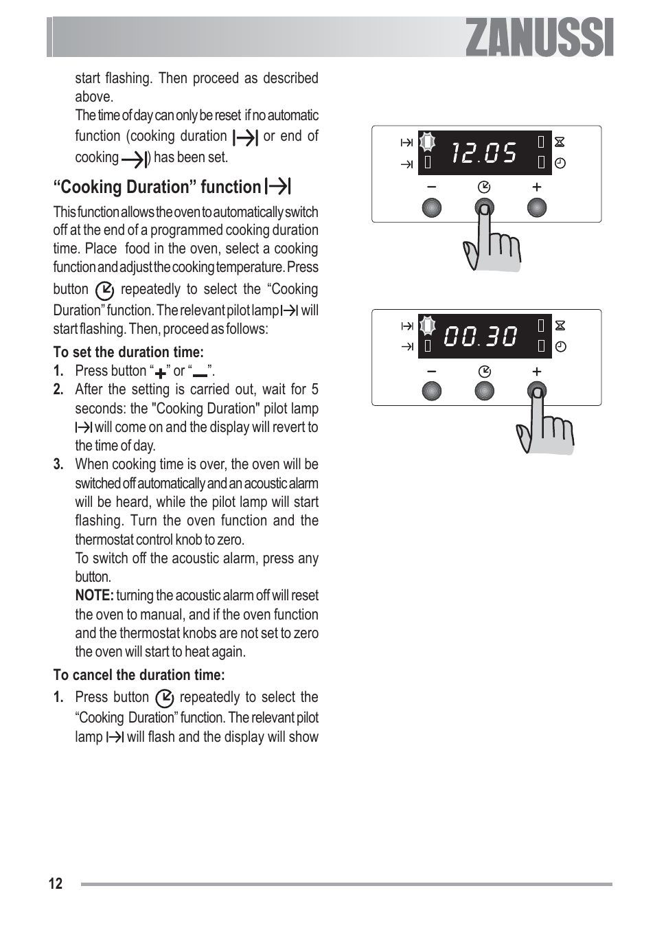 Cooking duration” function | Zanussi ZOU 481 User Manual | Page 12 / 32