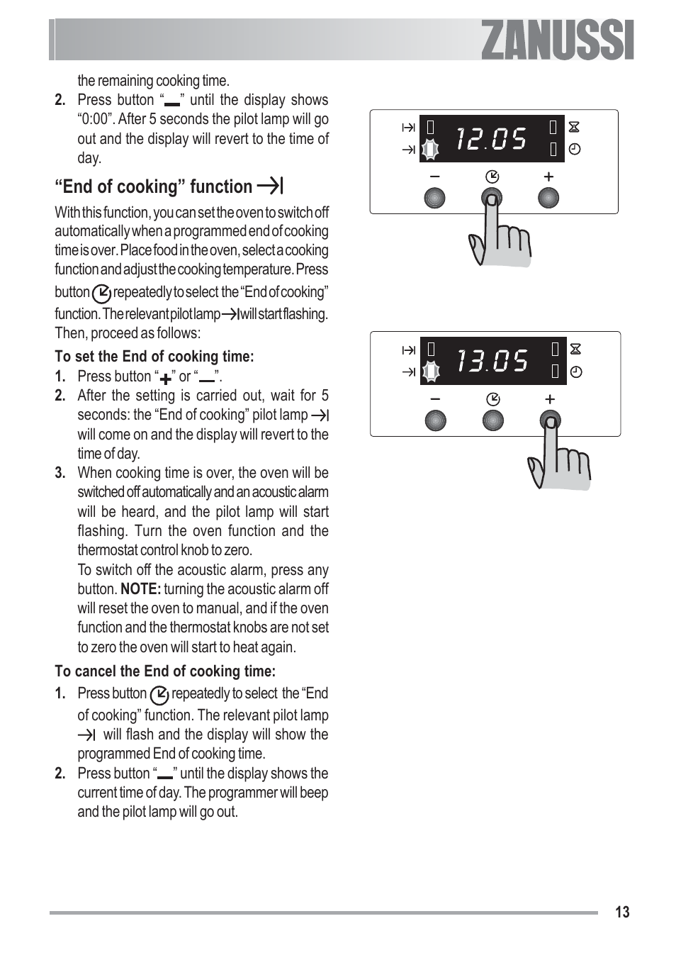 End of cooking” function | Zanussi ZOU 481 User Manual | Page 13 / 32