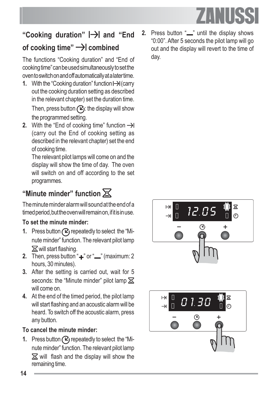 Minute minder” function | Zanussi ZOU 481 User Manual | Page 14 / 32