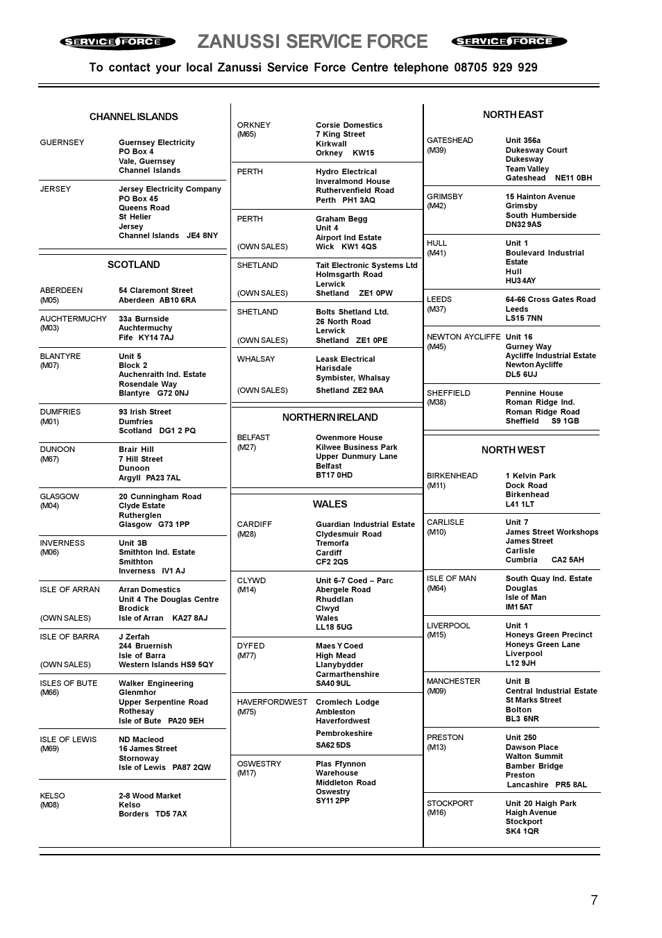 Zanussi service force | Zanussi GAS HOB User Manual | Page 7 / 16