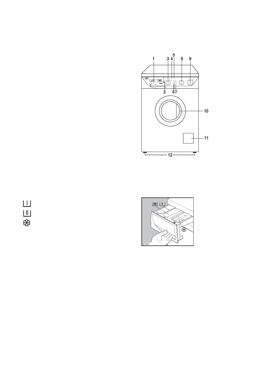 Description of the appliance, Detergent dispenser drawer | Zanussi ZWD 1260 W User Manual | Page 5 / 28