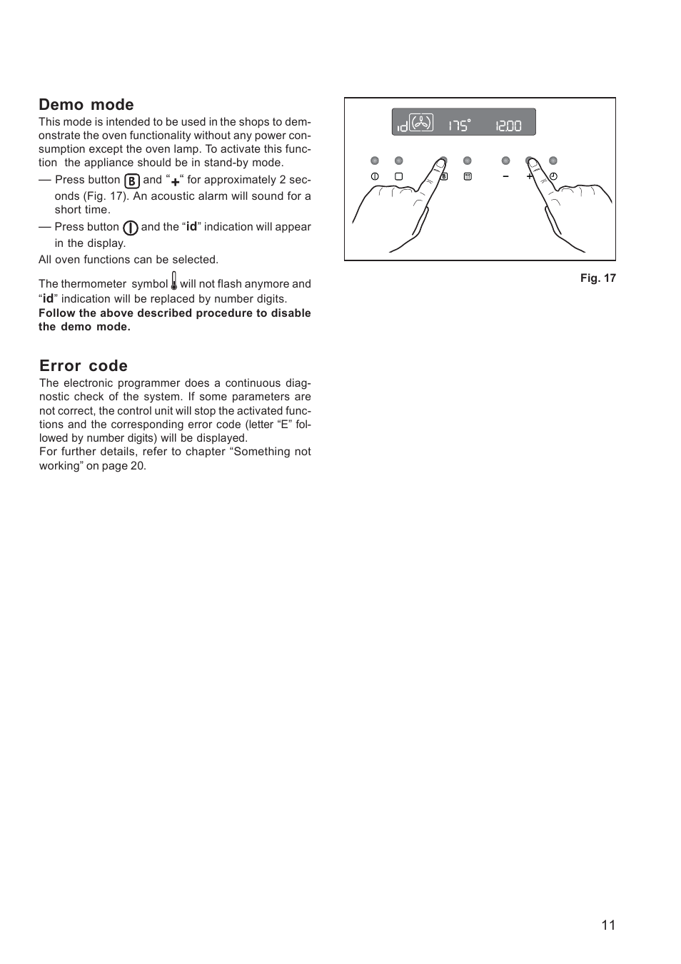 Error code, Demo mode | Zanussi ZPB 1260 User Manual | Page 11 / 24