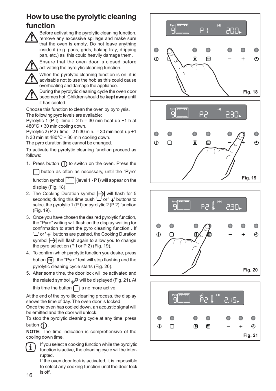 How to use the pyrolytic cleaning function | Zanussi ZPB 1260 User Manual | Page 16 / 24