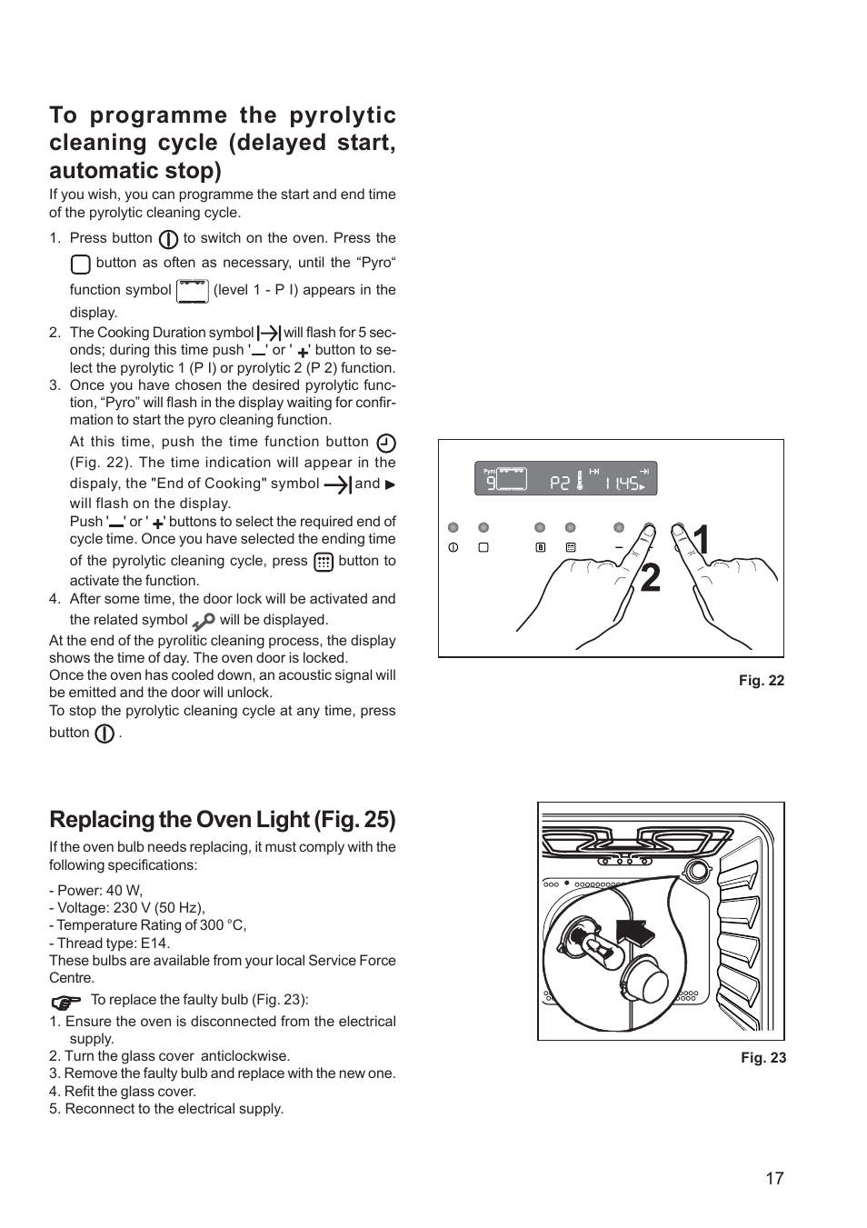 Replacing the oven light (fig. 25) | Zanussi ZPB 1260 User Manual | Page 17 / 24