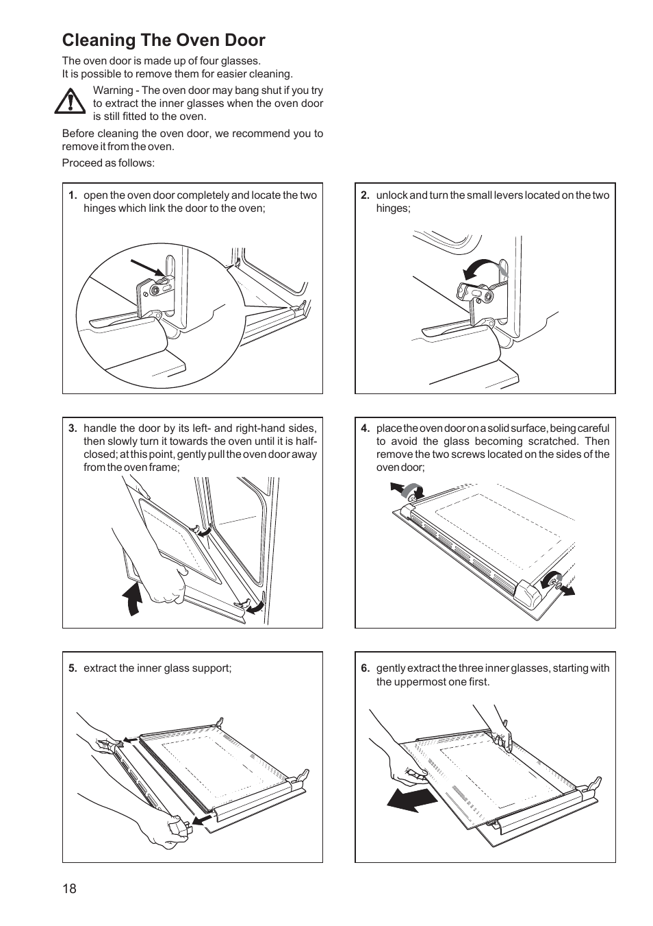 Cleaning the oven door | Zanussi ZPB 1260 User Manual | Page 18 / 24