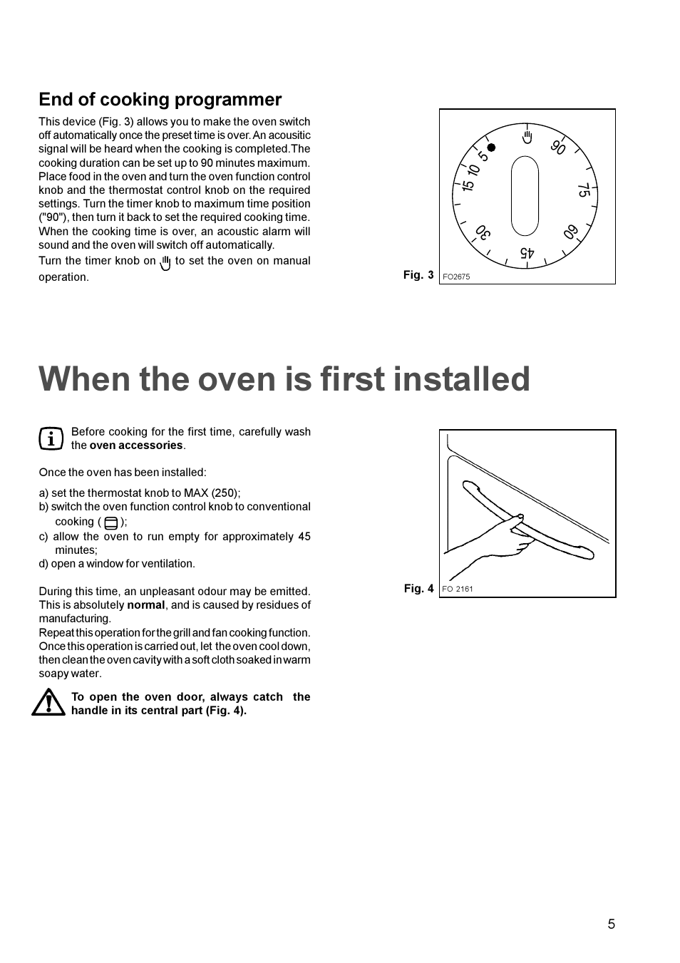 When the oven is first installed, End of cooking programmer | Zanussi ZOB 641 User Manual | Page 5 / 12