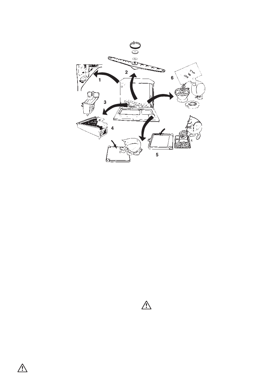 Care and cleaning, Important, General cleaning | Rinse aid dispenser (1), Spray arm (2), Coarse filter (3), Fine filter (4) | Zanussi DCS 14 S User Manual | Page 4 / 16