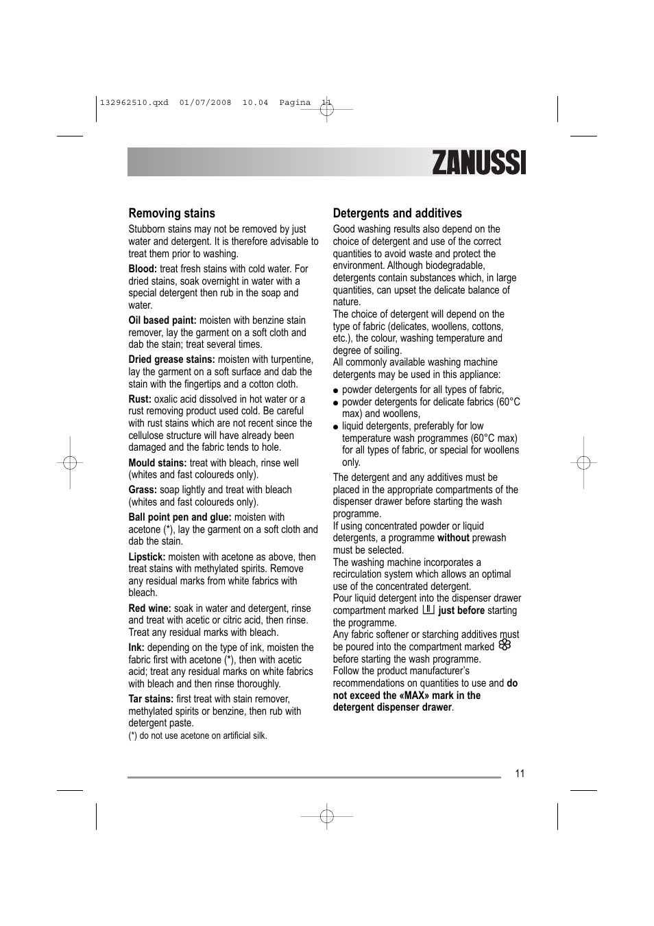 Zanussi ZWF 14380 S User Manual | Page 11 / 32