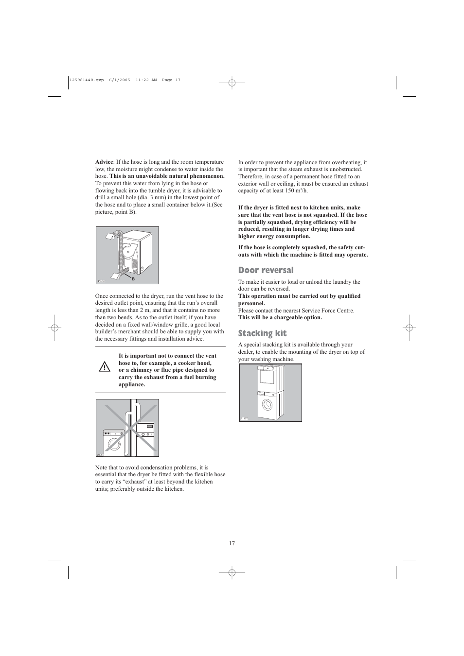 Door reversal, Stacking kit | Zanussi TDE 4235 W User Manual | Page 17 / 19