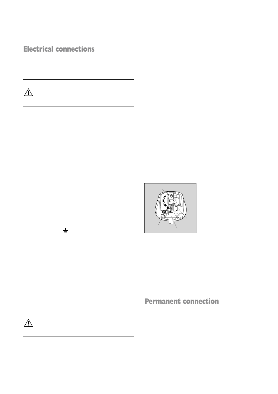 Electrical connections, Permanent connection | Zanussi FLA 802 W User Manual | Page 29 / 32