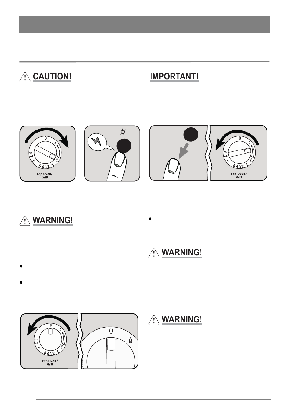 The grill, Using the grill, Caution | Important, Warning | Zanussi ZKG6020 User Manual | Page 12 / 40