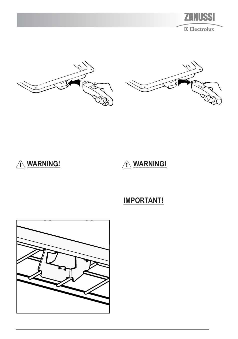 The grill pan and handle, Warning, Important | Zanussi ZKG6020 User Manual | Page 13 / 40
