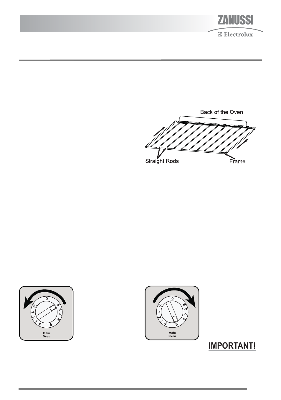 The main oven, Heat zones, Preheating | Using the main oven, Important | Zanussi ZKG6020 User Manual | Page 17 / 40