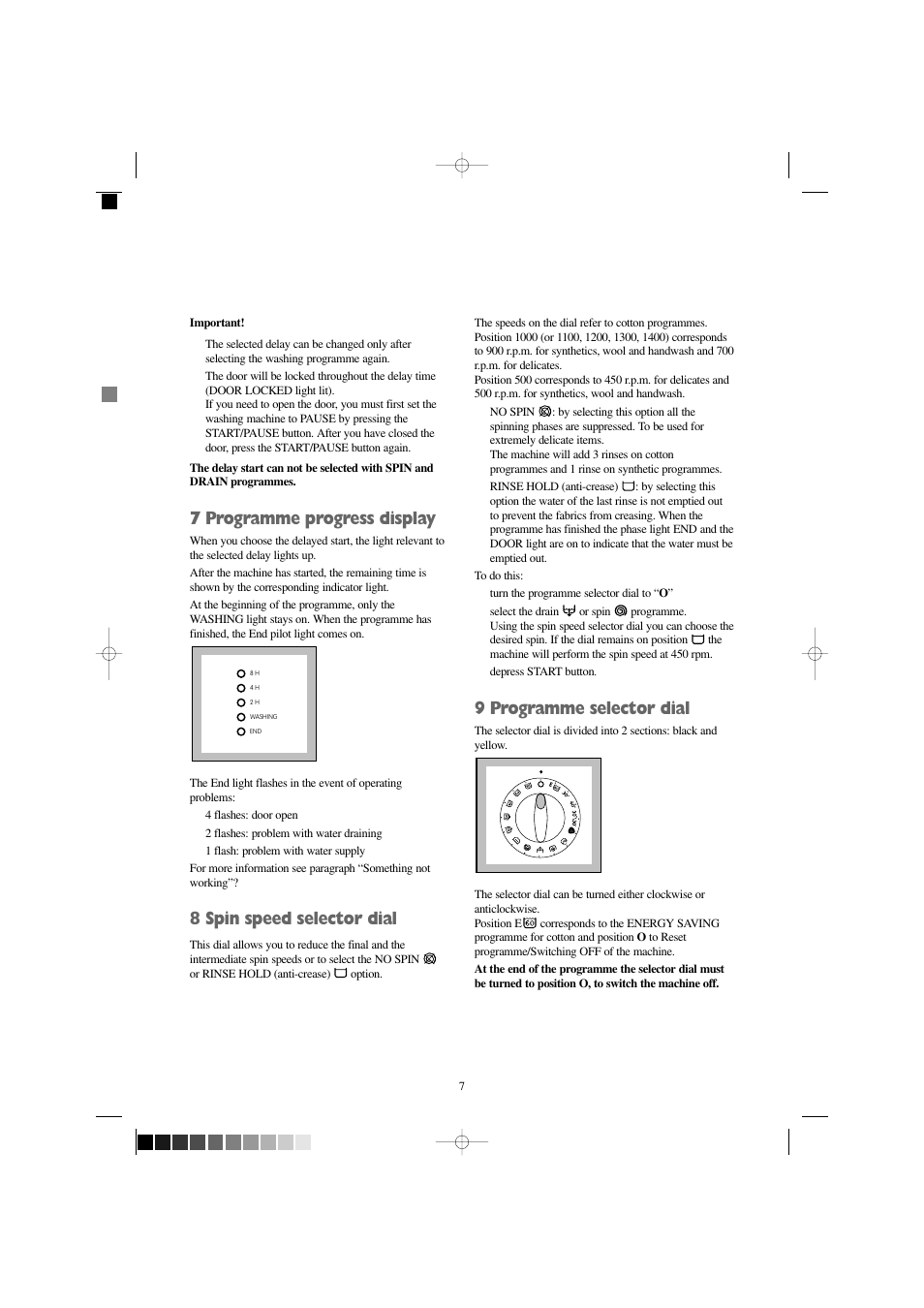 7 programme progress display, 8 spin speed selector dial, 9 programme selector dial | Zanussi FS 1055 W User Manual | Page 7 / 28