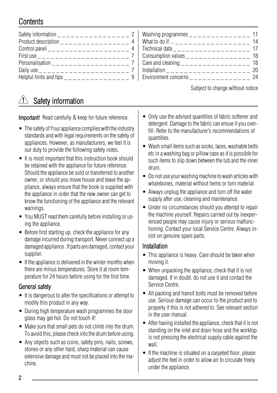 Zanussi ZWF 12380W User Manual | Page 2 / 28