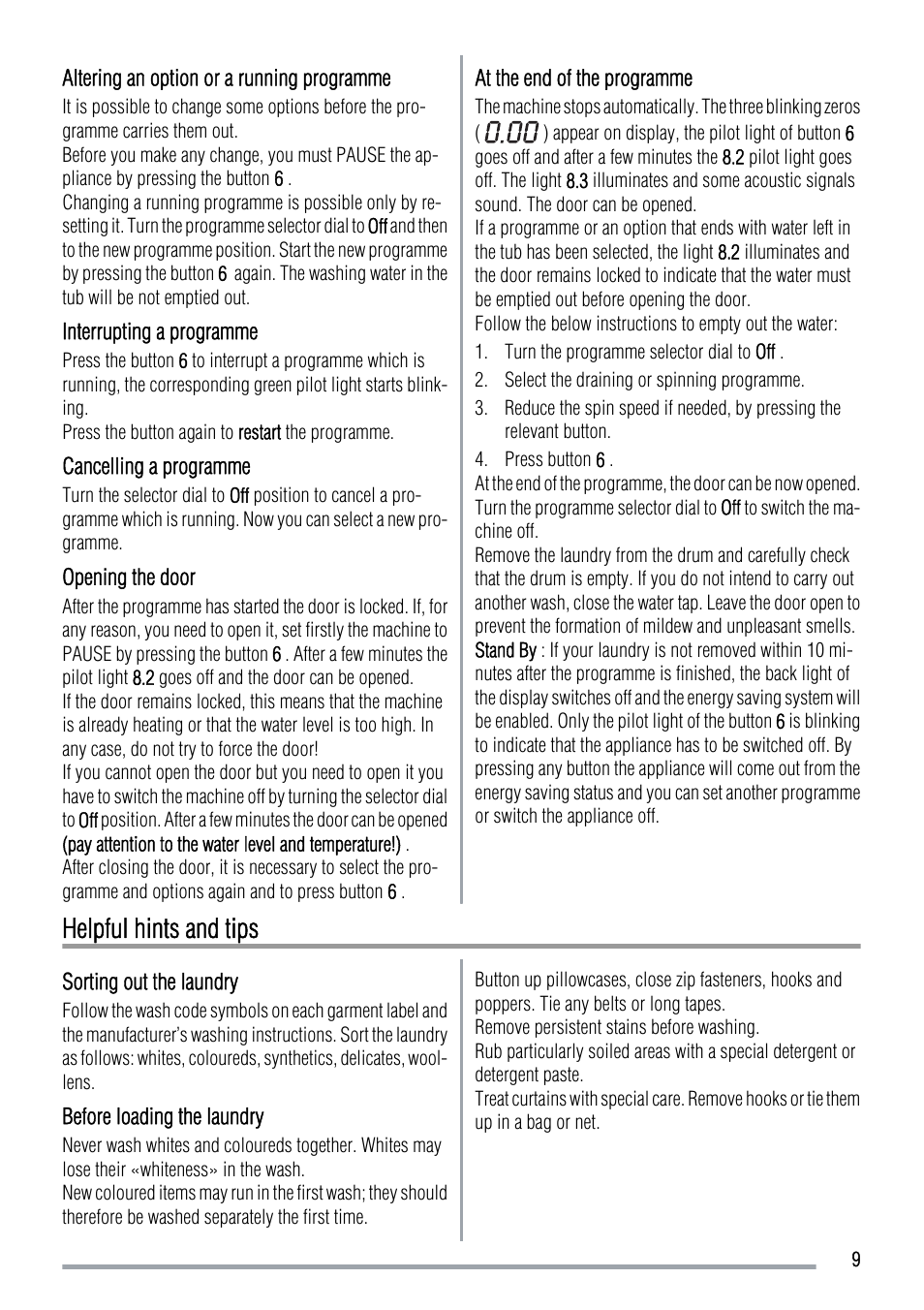 Helpful hints and tips | Zanussi ZWF 12380W User Manual | Page 9 / 28