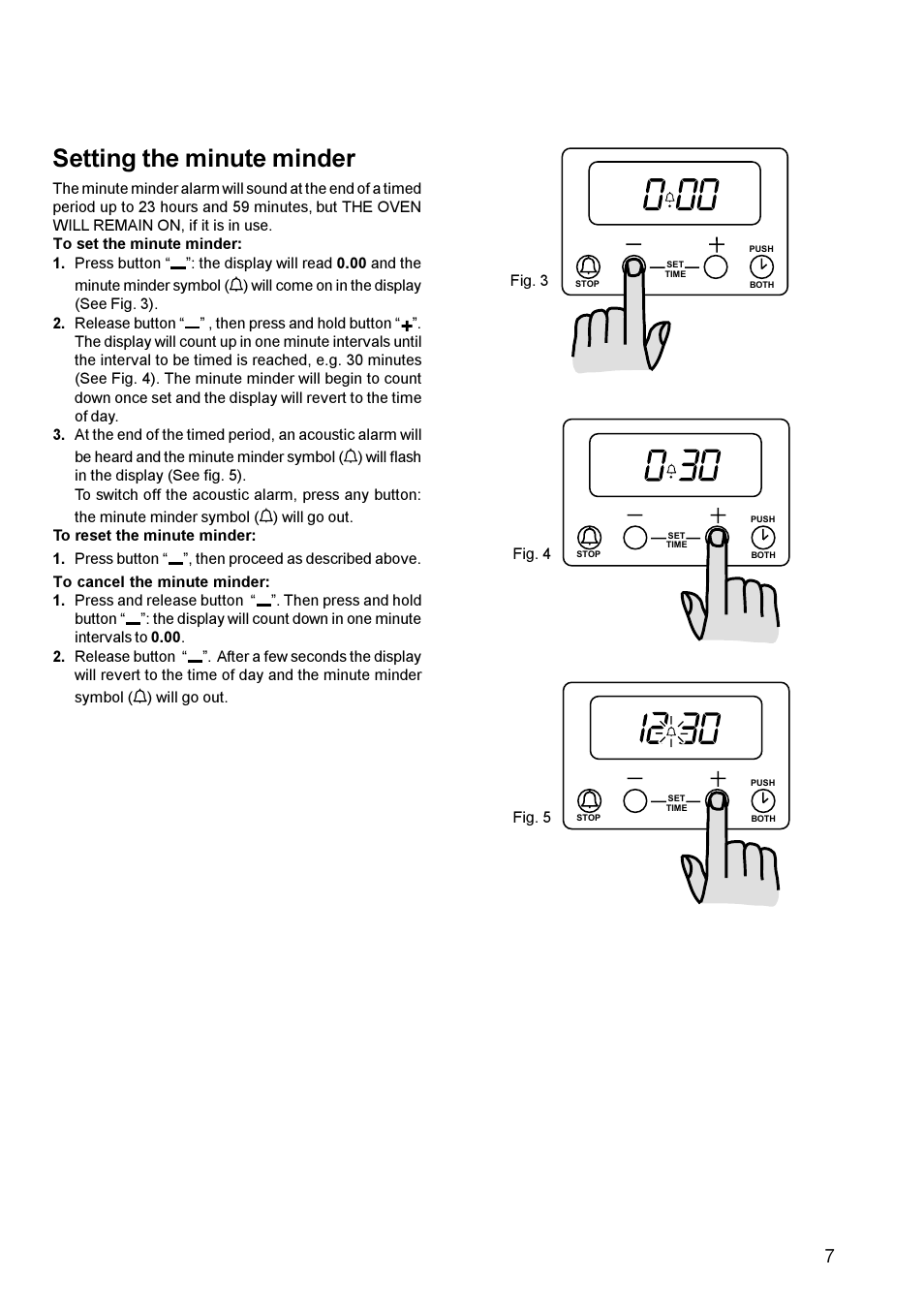 Setting the minute minder | Zanussi ZCG 611 User Manual | Page 7 / 24