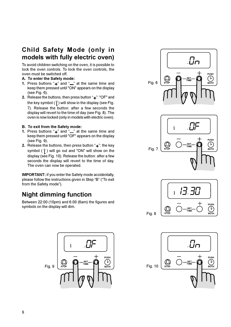 Night dimming function | Zanussi ZCG 611 User Manual | Page 8 / 24