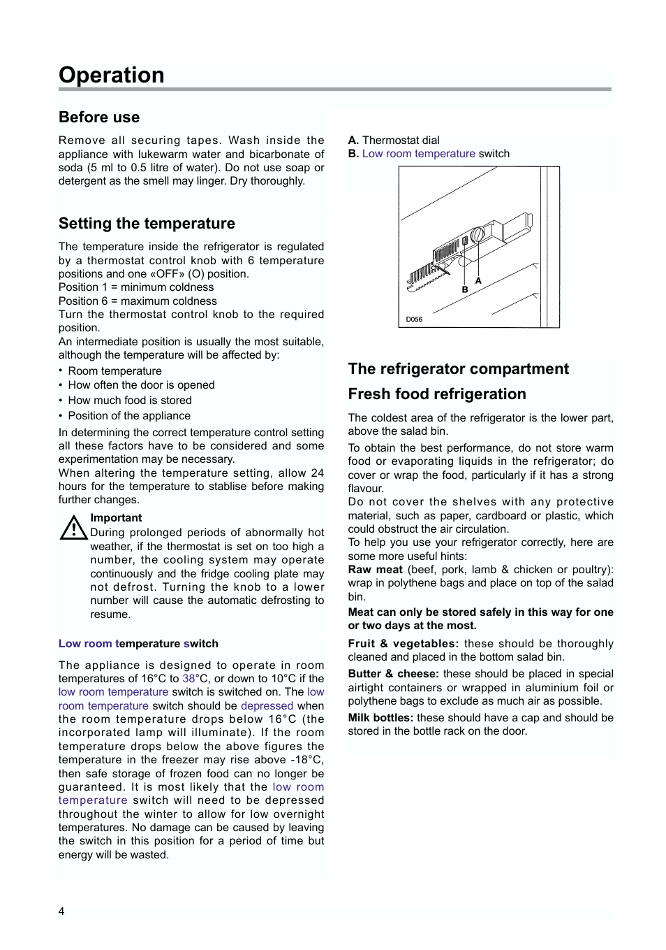 Operation, Before use, Setting the temperature | Zanussi ZERT 2170 X User Manual | Page 4 / 16