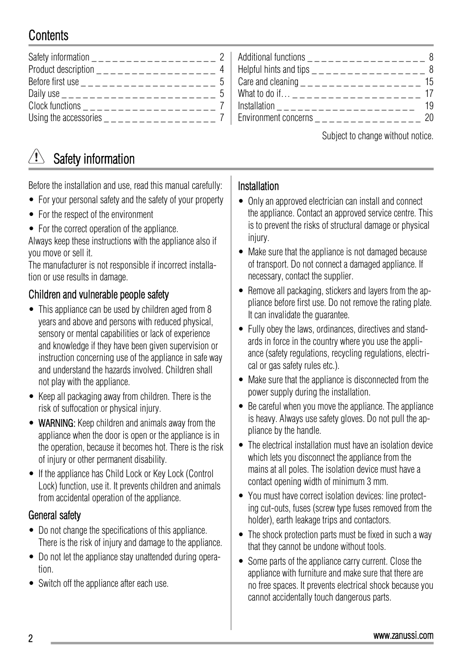 Zanussi ZOP37902 User Manual | Page 2 / 24