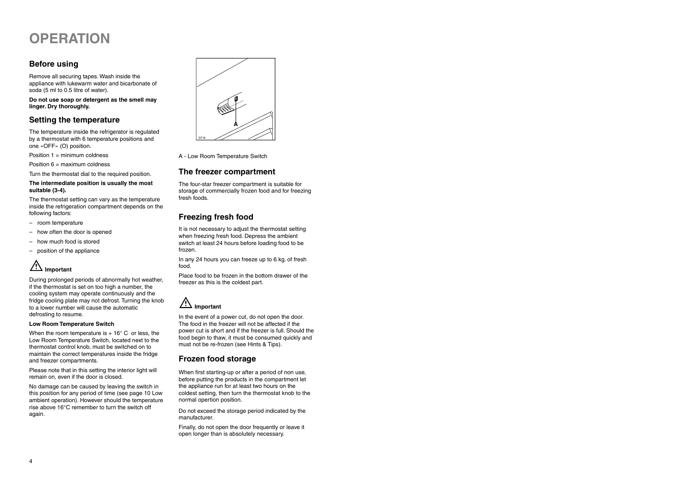 Operation | Zanussi 57/3 SI User Manual | Page 4 / 20
