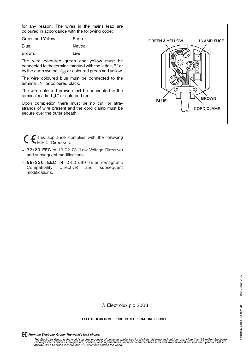 Electrolux plc 2003 | Zanussi ZEF 55 W User Manual | Page 16 / 16
