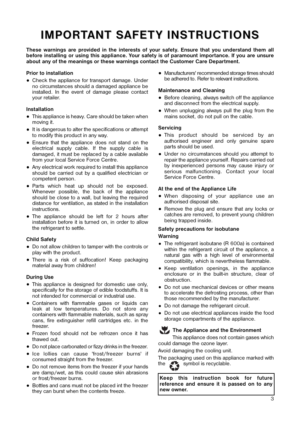 Impor | Zanussi ZEF 55 W User Manual | Page 3 / 16
