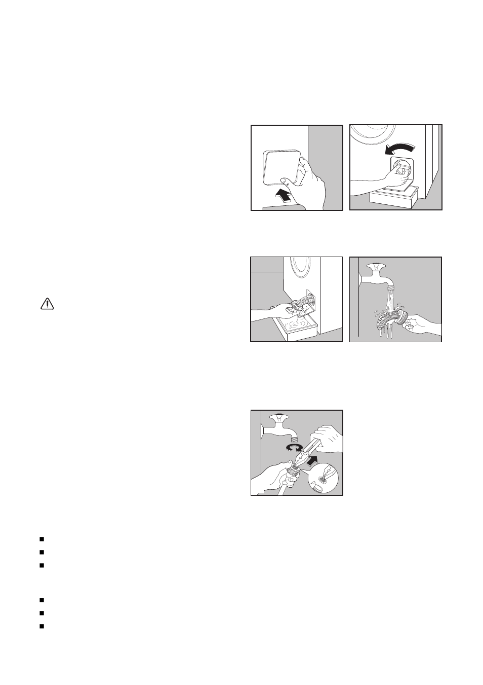 Cleaning the filter, The dangers of freezing, The water drain filter | Warning, The water inlet filters | Zanussi FLS 1185 QAL User Manual | Page 17 / 27