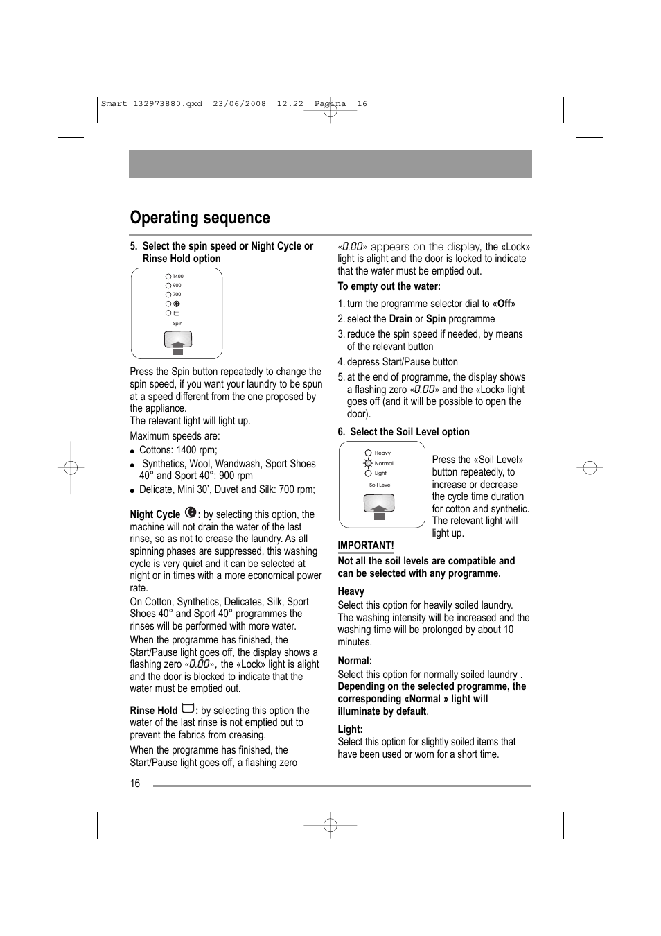 Operating sequence | Zanussi ZWF 14581 W User Manual | Page 16 / 36