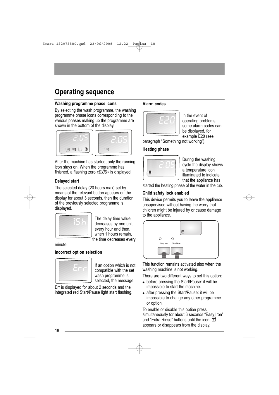 Operating sequence | Zanussi ZWF 14581 W User Manual | Page 18 / 36