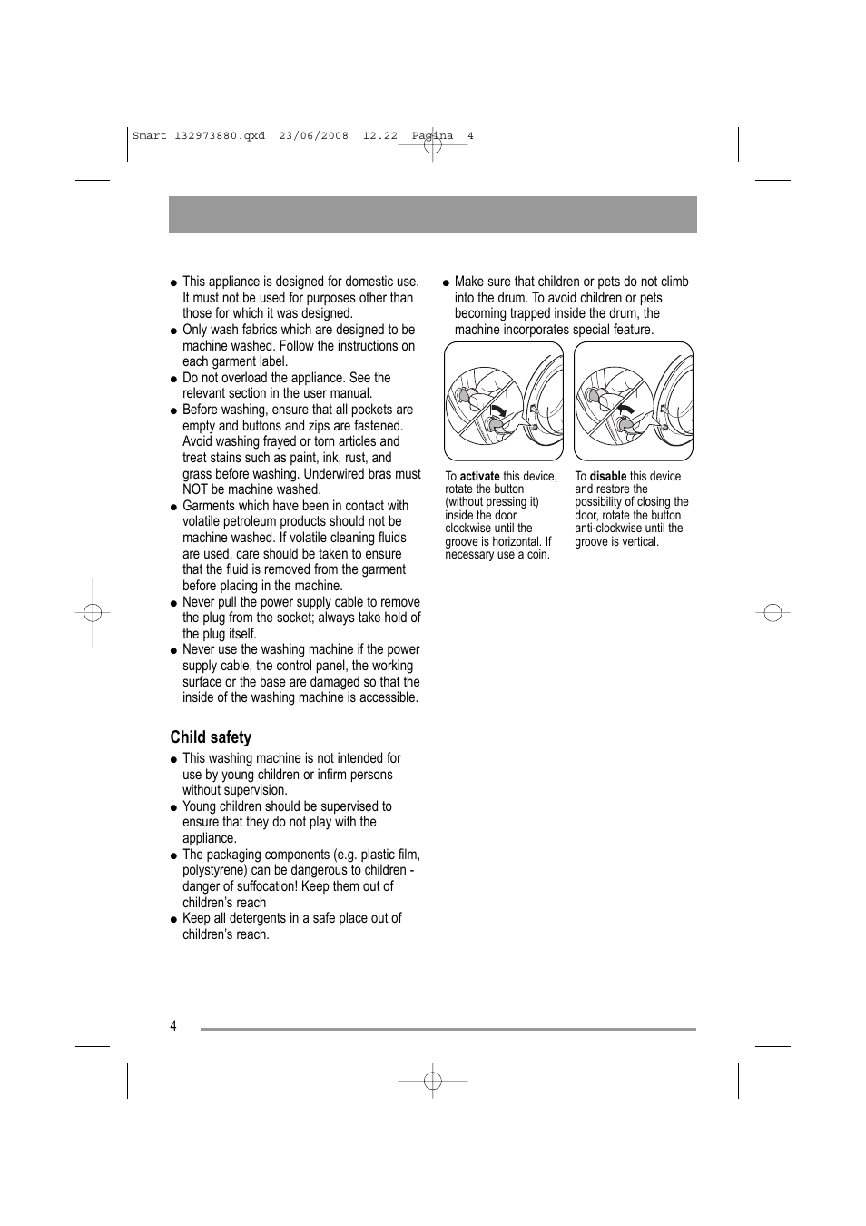 Child safety | Zanussi ZWF 14581 W User Manual | Page 4 / 36