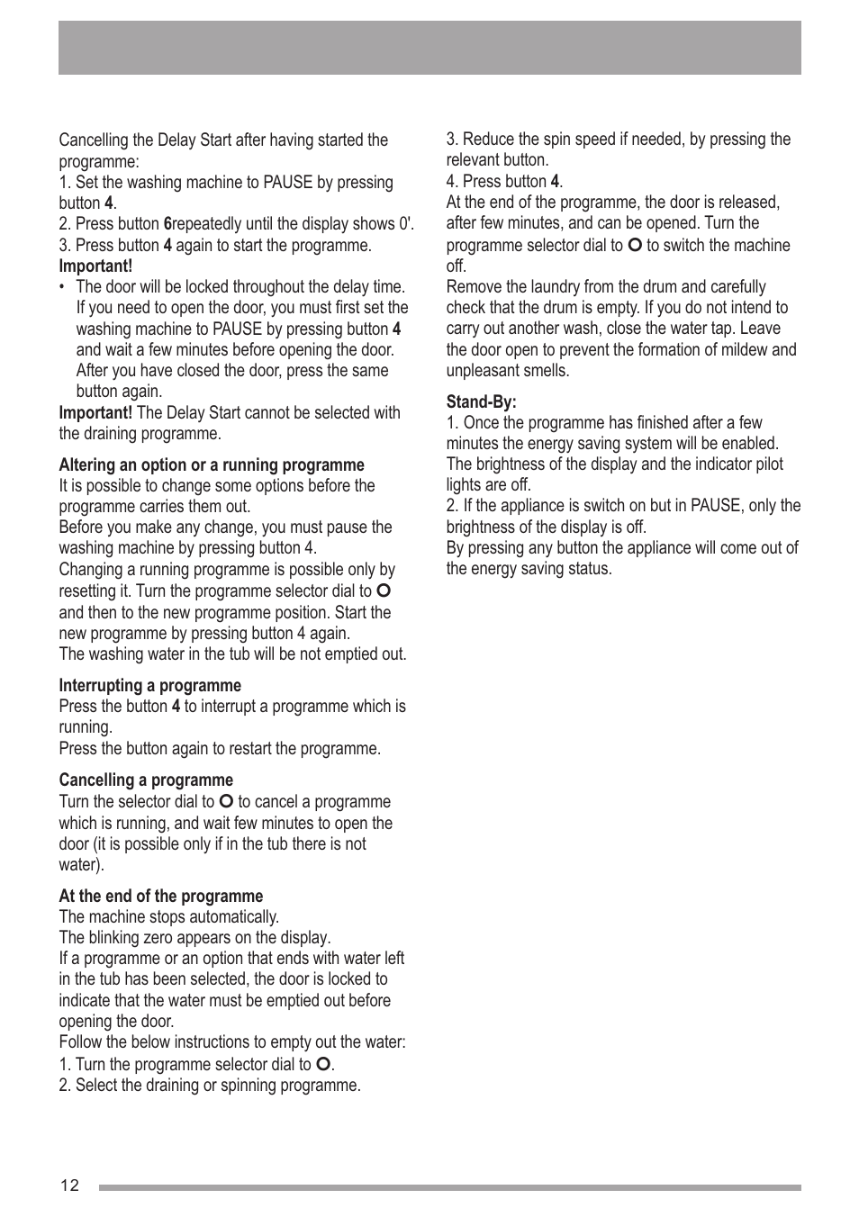 Zanussi ZWG1140M User Manual | Page 12 / 20