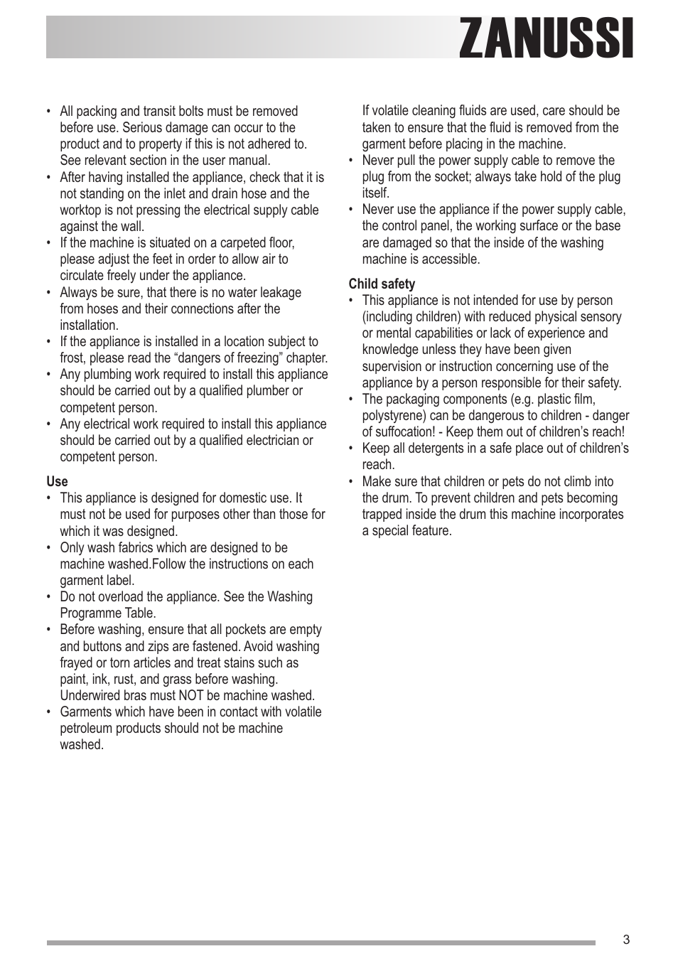 Zanussi | Zanussi ZWG1140M User Manual | Page 3 / 20