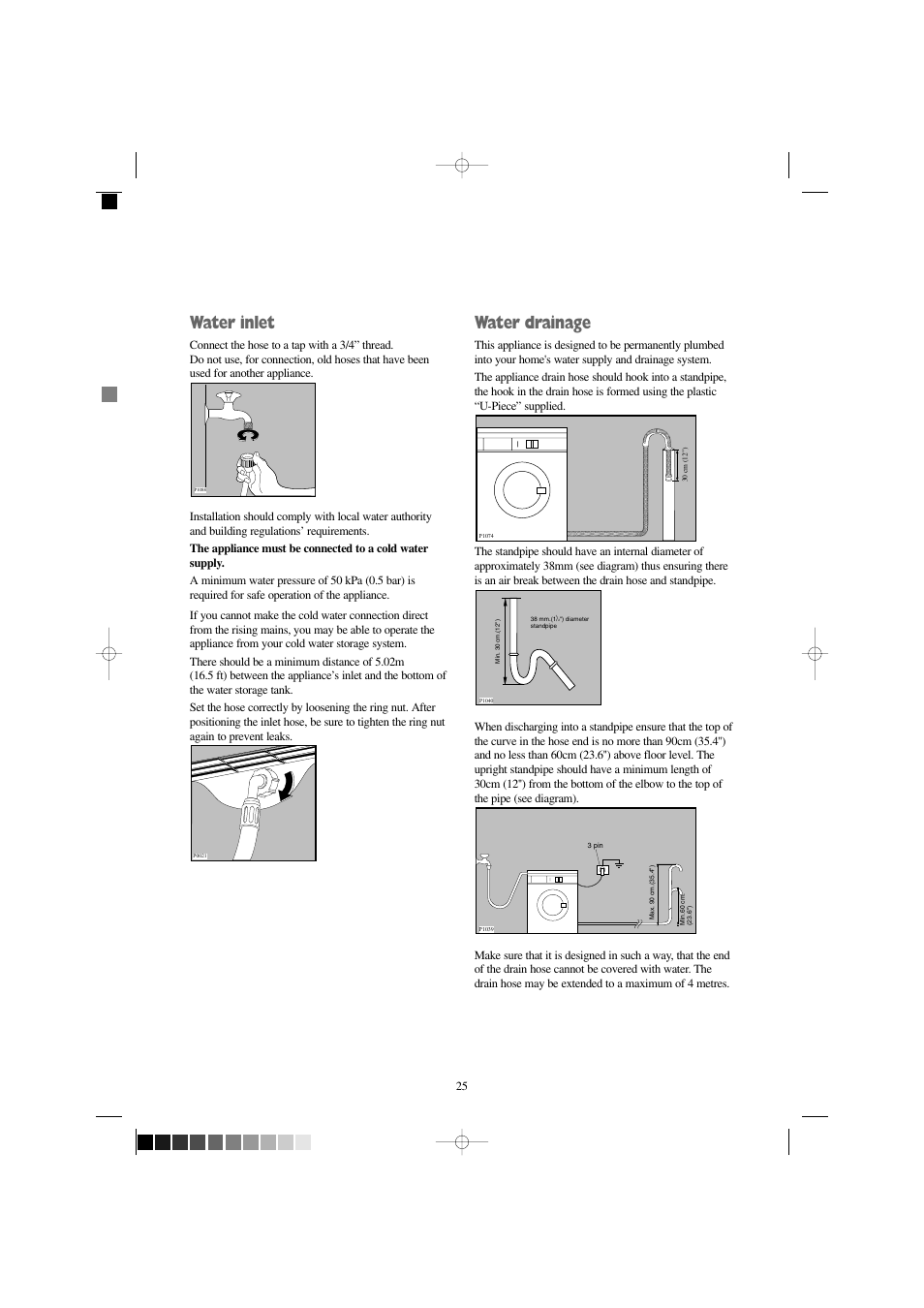 Water inlet, Water drainage | Zanussi IZ 141 W User Manual | Page 25 / 28
