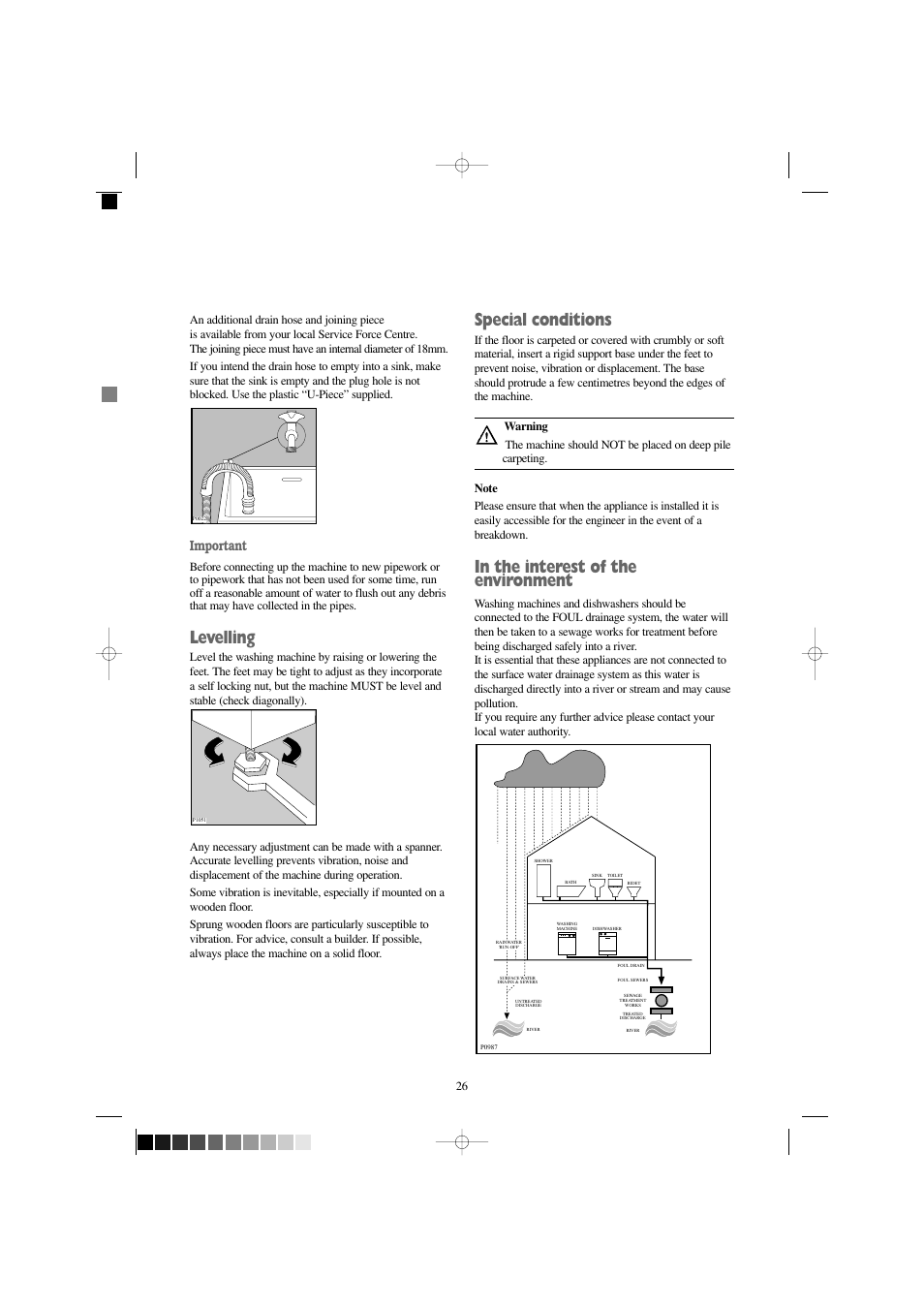 Levelling, Special conditions, Important | Zanussi IZ 141 W User Manual | Page 26 / 28