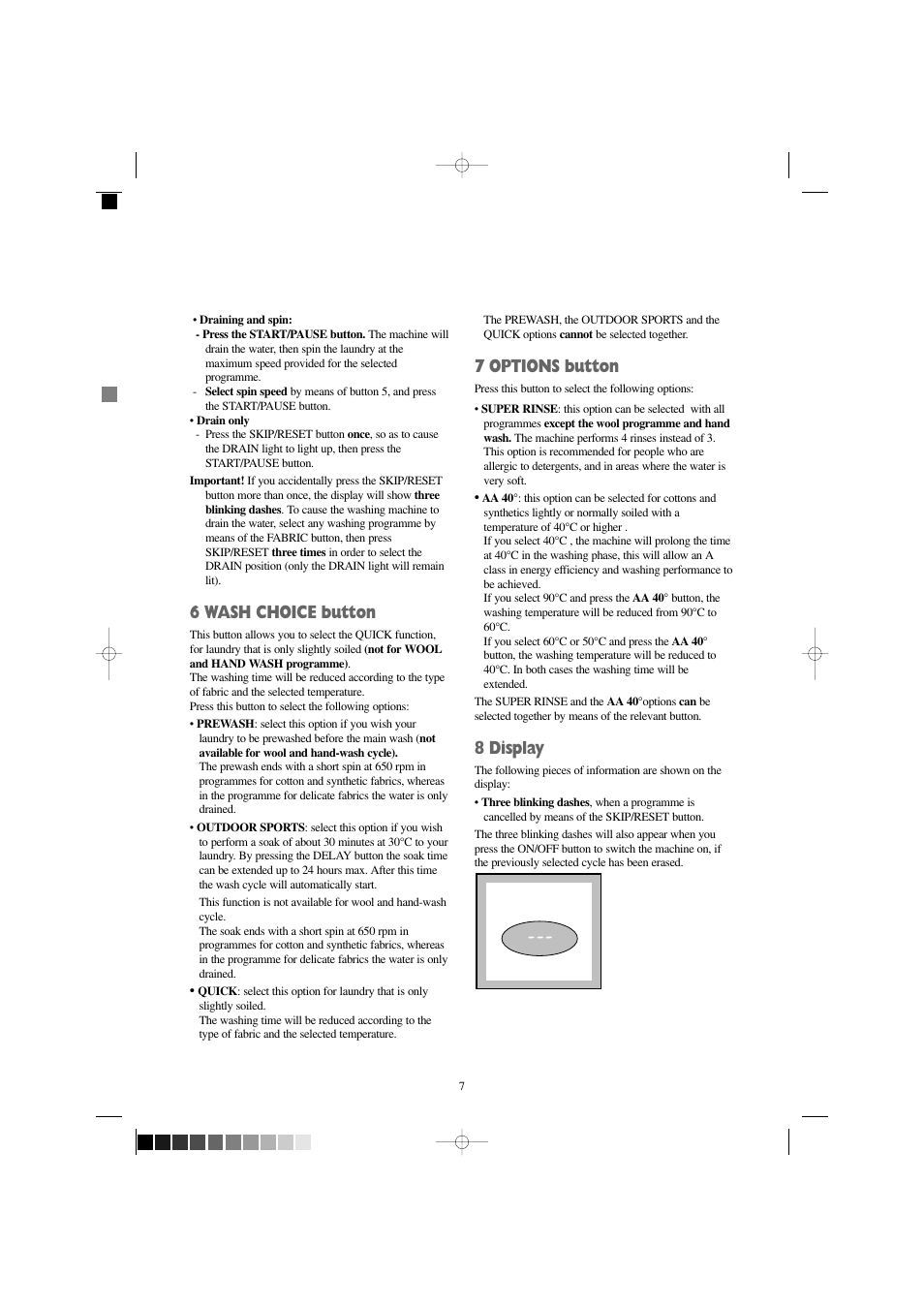 6 wash choice button, 7 options button, 8 display | Zanussi IZ 141 W User Manual | Page 7 / 28