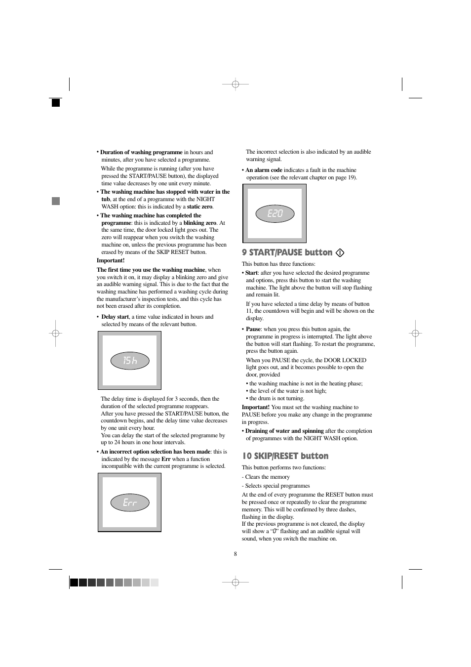 9 start/pause button, 10 skip/reset button | Zanussi IZ 141 W User Manual | Page 8 / 28