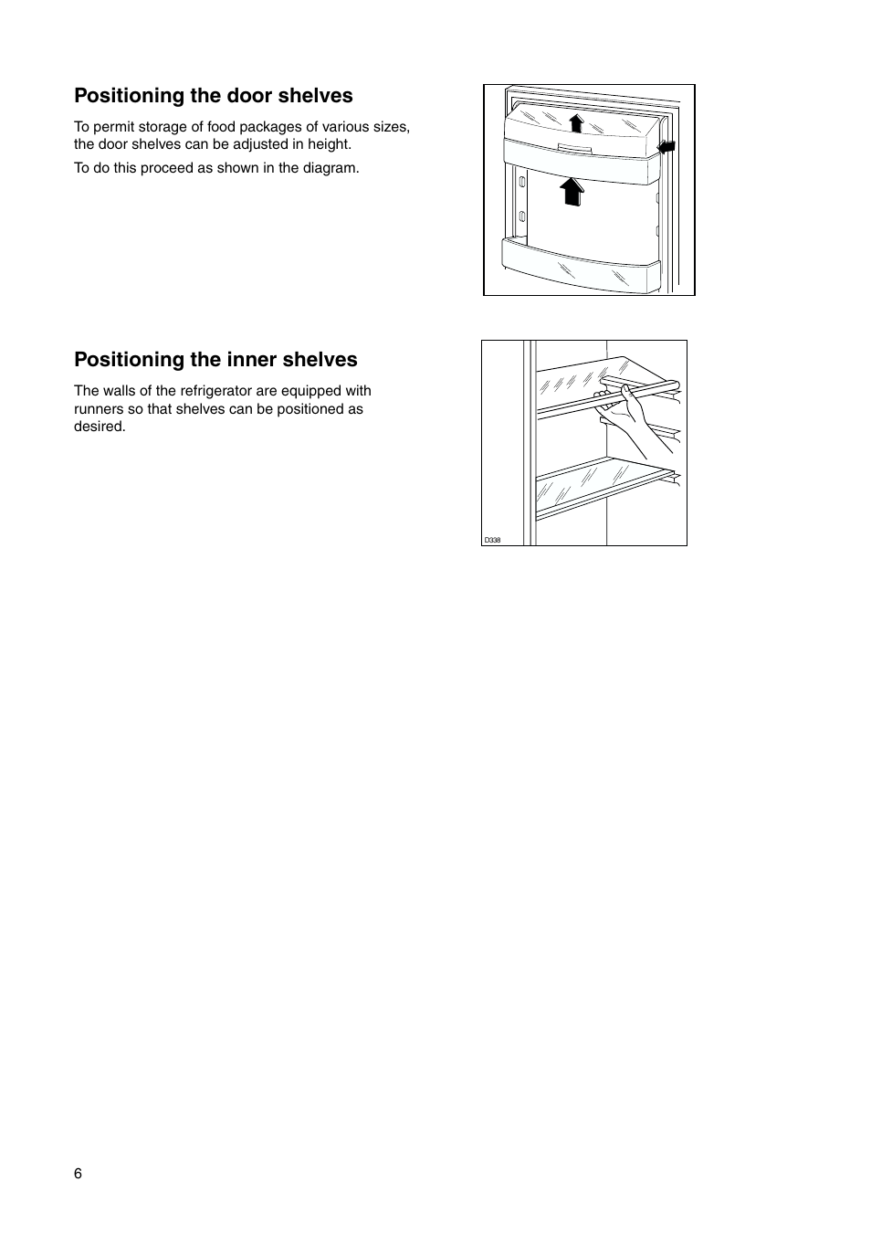 Positioning the inner shelves, Positioning the door shelves | Zanussi ZRB 2825 W User Manual | Page 6 / 20