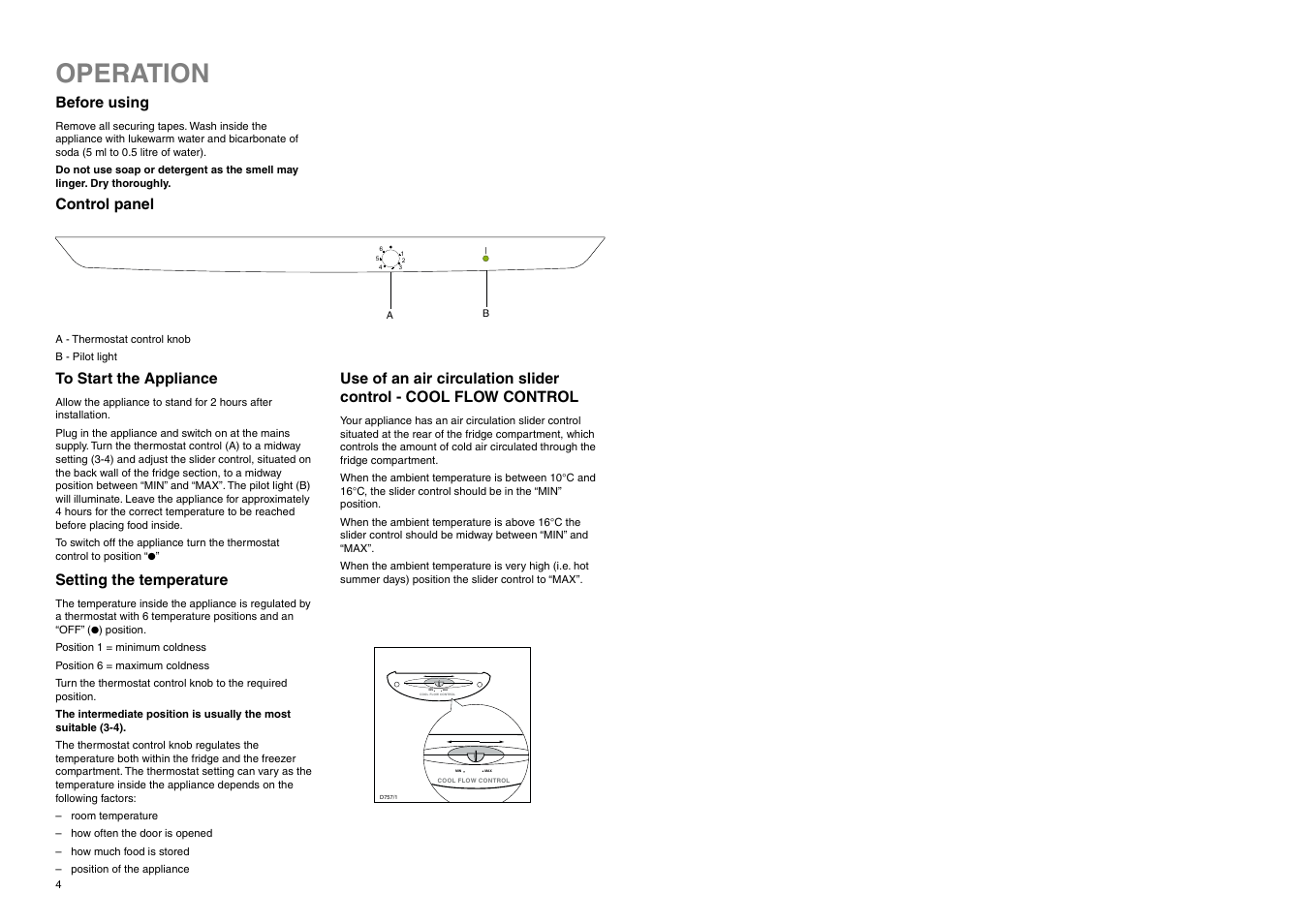 Operation, Min max | Zanussi ZX 57/3 W User Manual | Page 4 / 20