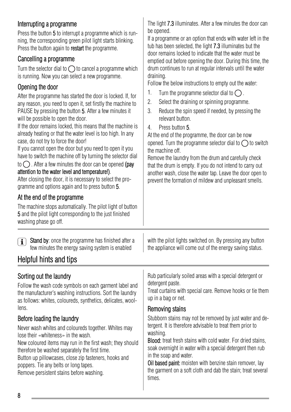 Helpful hints and tips | Zanussi ZWH 5145 User Manual | Page 8 / 24