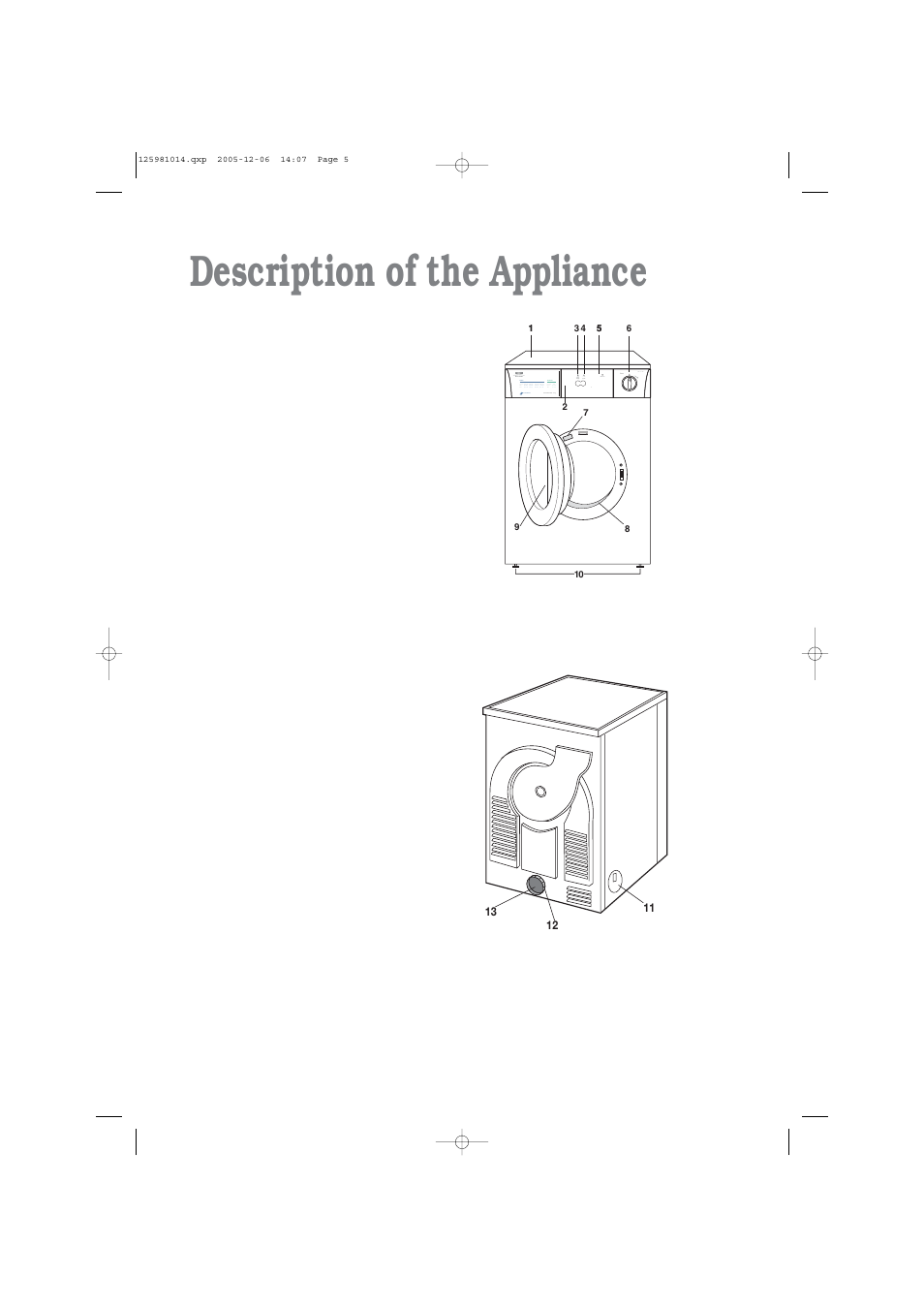 Description of the appliance | Zanussi TD 4113 W User Manual | Page 5 / 17