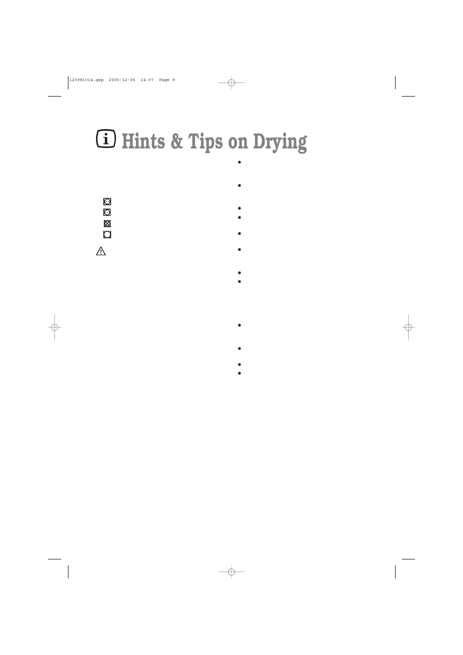 Hints & tips on drying | Zanussi TD 4113 W User Manual | Page 9 / 17