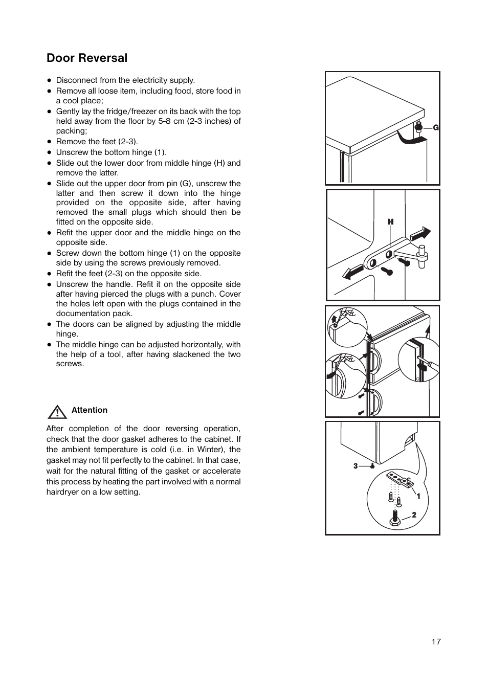 Door reversal | Zanussi ZRD 1843 User Manual | Page 17 / 20