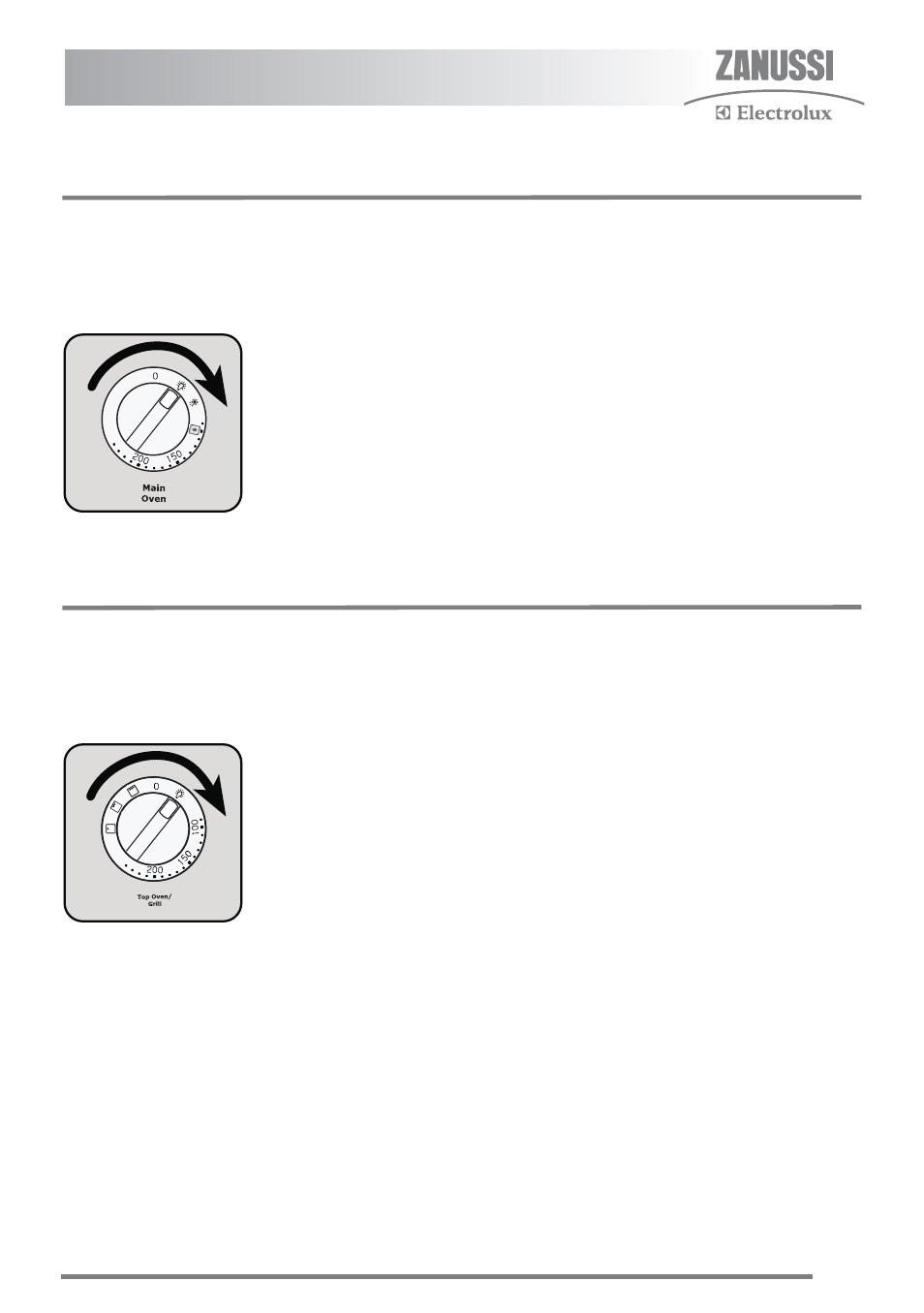 Main oven light, Top oven light, Using main oven light | Using top oven light | Zanussi ZKC6040 User Manual | Page 25 / 40