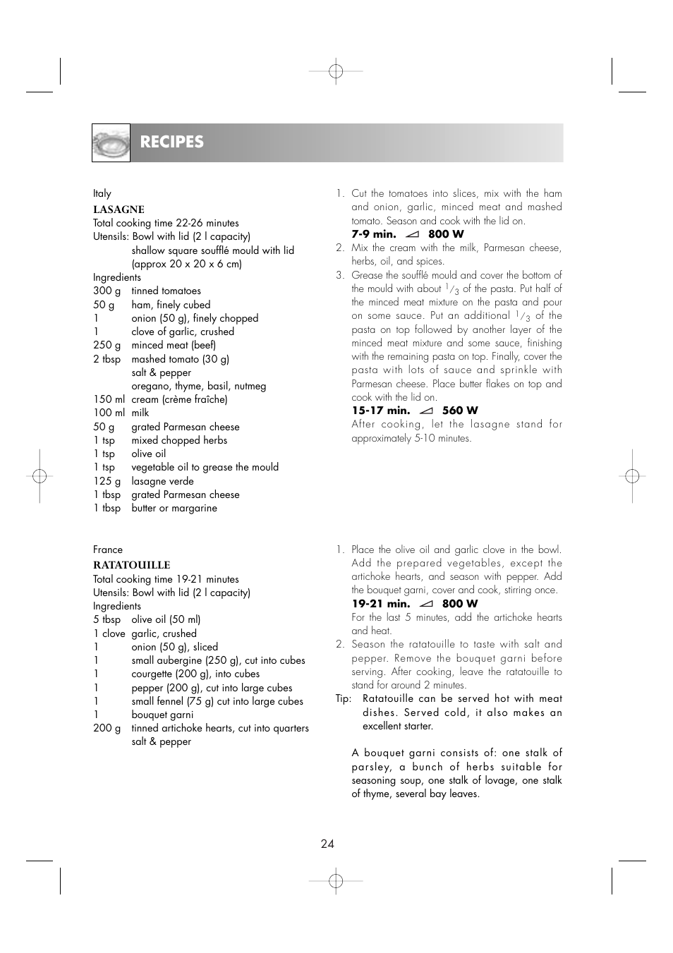 Recipes | Zanussi ZM176ST User Manual | Page 26 / 39
