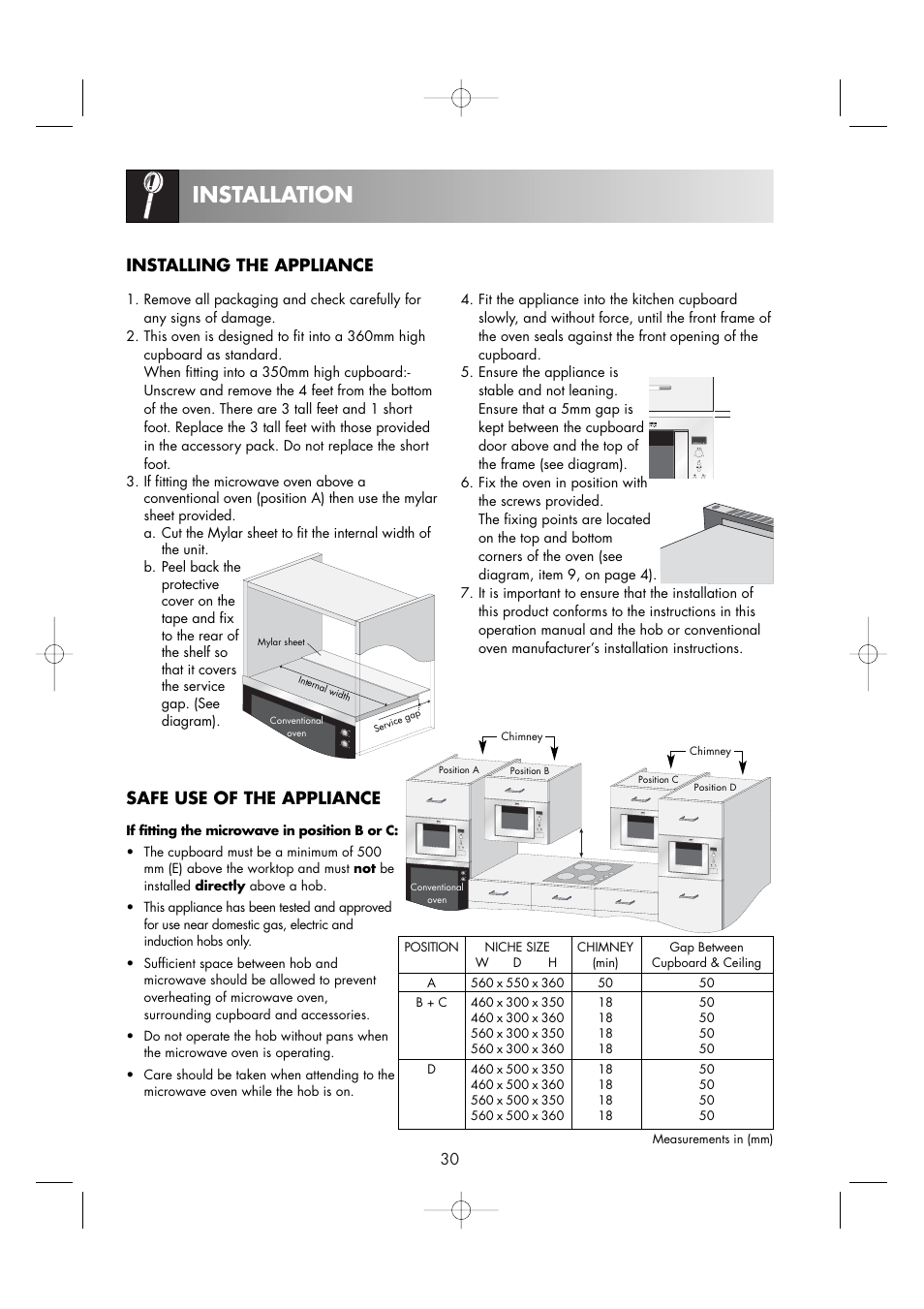 Installation, Safe use of the appliance installing the appliance | Zanussi ZM176ST User Manual | Page 32 / 39